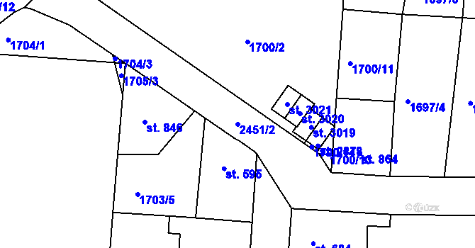 Parcela st. 2451/2 v KÚ Vlašim, Katastrální mapa