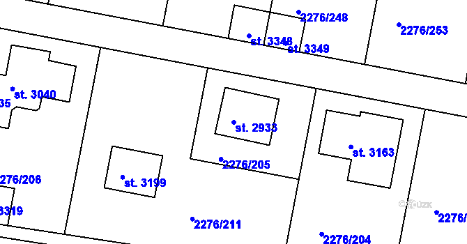 Parcela st. 2933 v KÚ Vlašim, Katastrální mapa