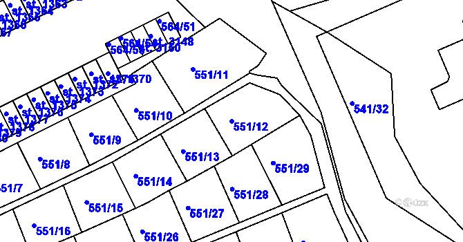 Parcela st. 551/12 v KÚ Vlašim, Katastrální mapa