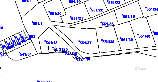 Parcela st. 551/37 v KÚ Vlašim, Katastrální mapa