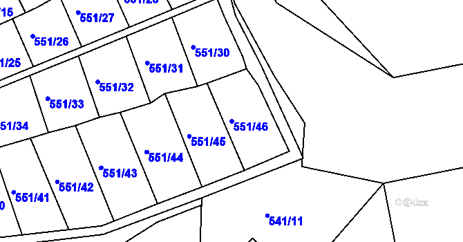 Parcela st. 551/46 v KÚ Vlašim, Katastrální mapa