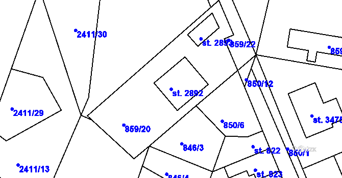 Parcela st. 2892 v KÚ Vlašim, Katastrální mapa