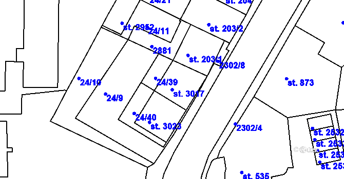 Parcela st. 3017 v KÚ Vlašim, Katastrální mapa