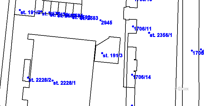 Parcela st. 191/3 v KÚ Vlašim, Katastrální mapa