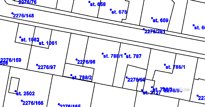 Parcela st. 788/1 v KÚ Vlašim, Katastrální mapa