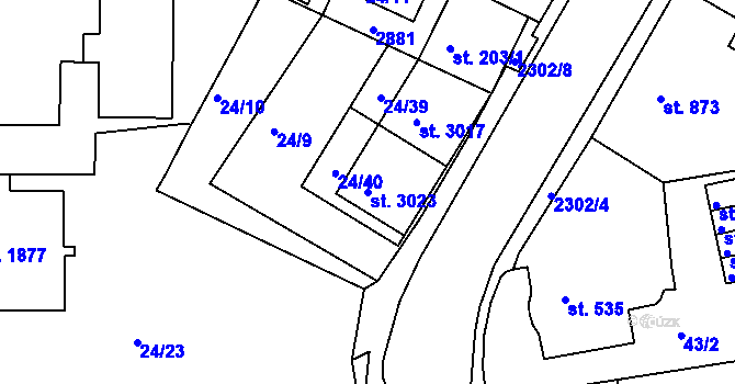 Parcela st. 3023 v KÚ Vlašim, Katastrální mapa