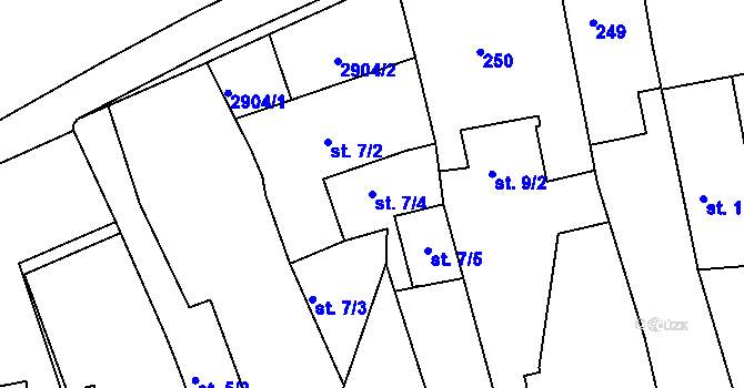 Parcela st. 7/4 v KÚ Vlašim, Katastrální mapa