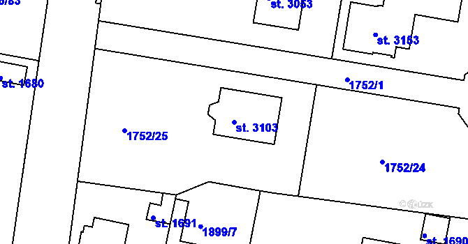 Parcela st. 3103 v KÚ Vlašim, Katastrální mapa