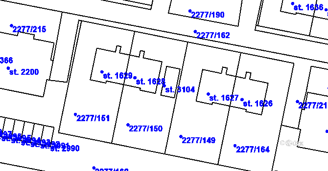 Parcela st. 3104 v KÚ Vlašim, Katastrální mapa