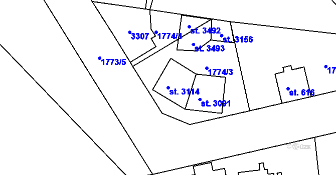Parcela st. 3114 v KÚ Vlašim, Katastrální mapa