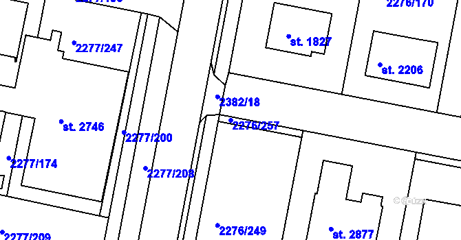 Parcela st. 2276/257 v KÚ Vlašim, Katastrální mapa