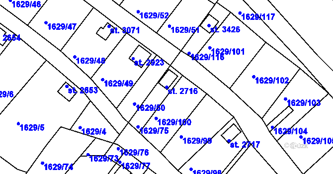 Parcela st. 2716 v KÚ Vlašim, Katastrální mapa