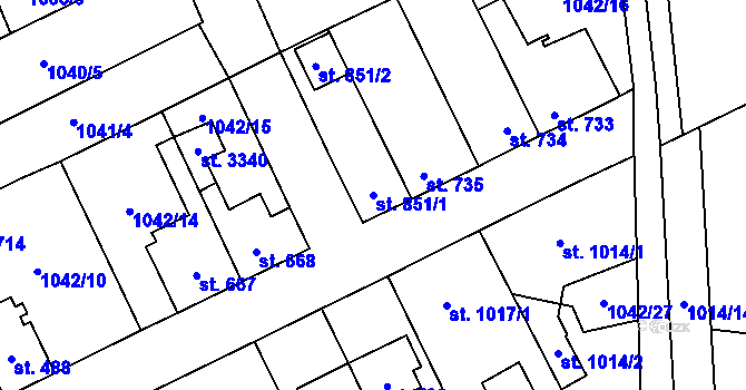 Parcela st. 851/1 v KÚ Vlašim, Katastrální mapa