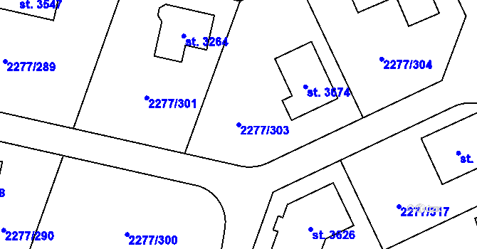 Parcela st. 2277/303 v KÚ Vlašim, Katastrální mapa