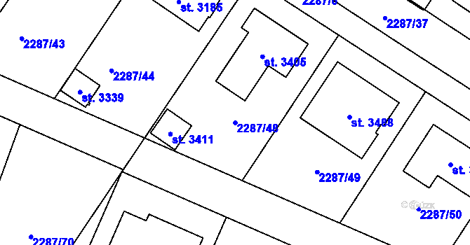 Parcela st. 2287/48 v KÚ Vlašim, Katastrální mapa