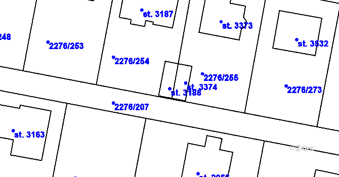 Parcela st. 3188 v KÚ Vlašim, Katastrální mapa