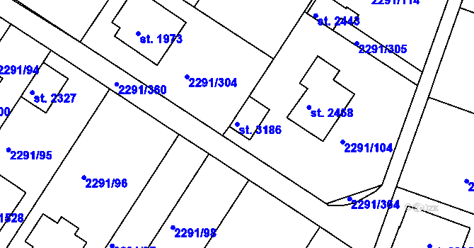 Parcela st. 3186 v KÚ Vlašim, Katastrální mapa