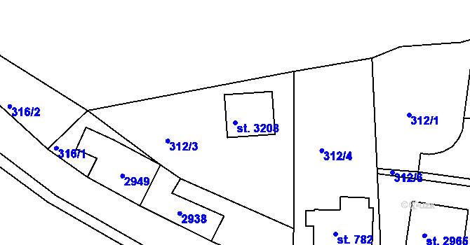 Parcela st. 3208 v KÚ Vlašim, Katastrální mapa