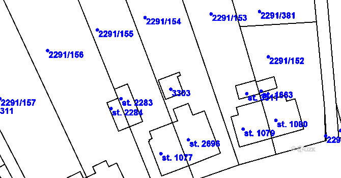 Parcela st. 3303 v KÚ Vlašim, Katastrální mapa