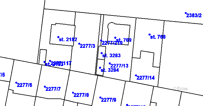 Parcela st. 3283 v KÚ Vlašim, Katastrální mapa