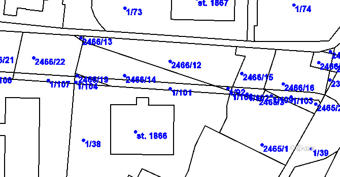 Parcela st. 1/101 v KÚ Vlašim, Katastrální mapa