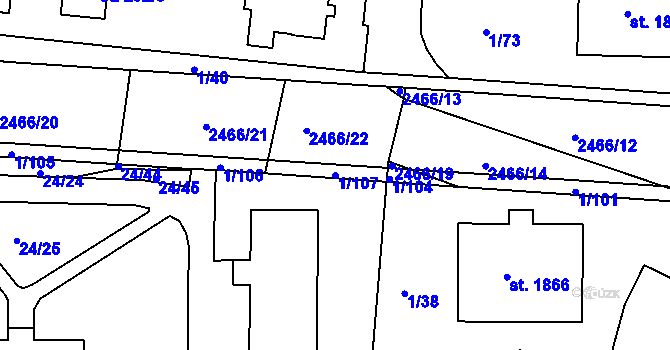 Parcela st. 1/107 v KÚ Vlašim, Katastrální mapa