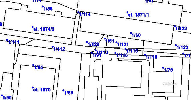 Parcela st. 1/113 v KÚ Vlašim, Katastrální mapa