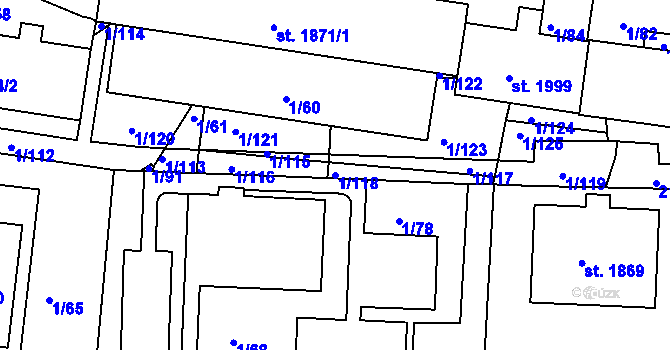 Parcela st. 1/118 v KÚ Vlašim, Katastrální mapa