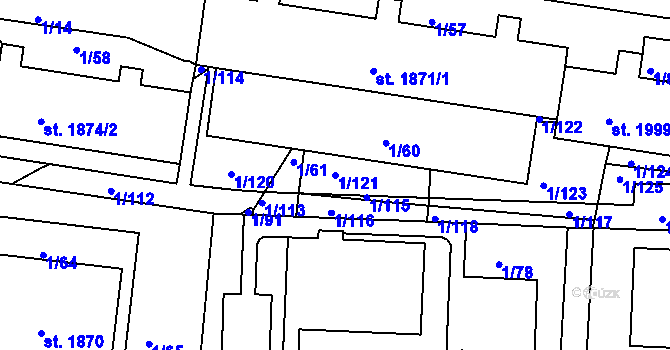 Parcela st. 1/121 v KÚ Vlašim, Katastrální mapa