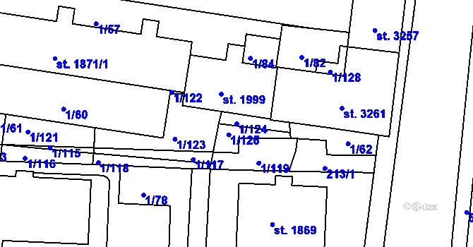 Parcela st. 1/124 v KÚ Vlašim, Katastrální mapa