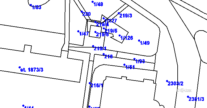 Parcela st. 218 v KÚ Vlašim, Katastrální mapa