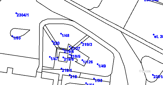 Parcela st. 219/3 v KÚ Vlašim, Katastrální mapa