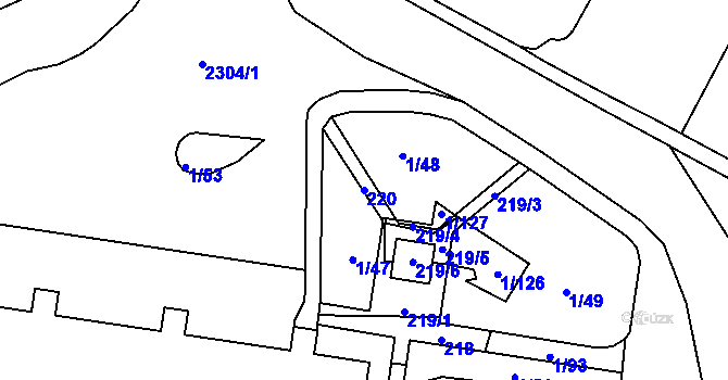Parcela st. 220 v KÚ Vlašim, Katastrální mapa