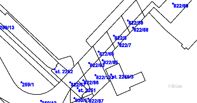 Parcela st. 822/66 v KÚ Vlašim, Katastrální mapa