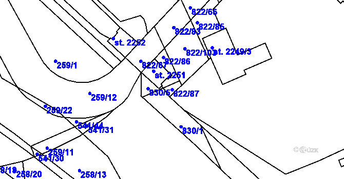 Parcela st. 822/87 v KÚ Vlašim, Katastrální mapa