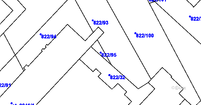 Parcela st. 822/95 v KÚ Vlašim, Katastrální mapa