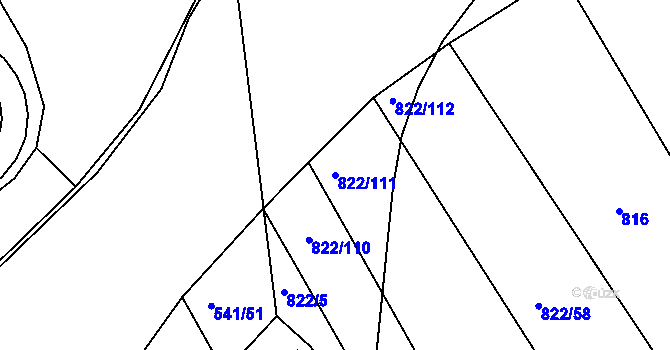 Parcela st. 822/111 v KÚ Vlašim, Katastrální mapa