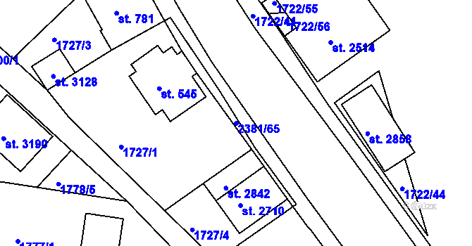 Parcela st. 2381/65 v KÚ Vlašim, Katastrální mapa