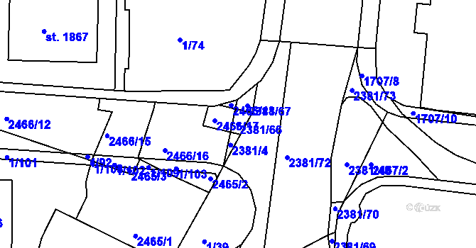 Parcela st. 2381/66 v KÚ Vlašim, Katastrální mapa