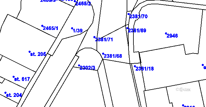 Parcela st. 2381/68 v KÚ Vlašim, Katastrální mapa