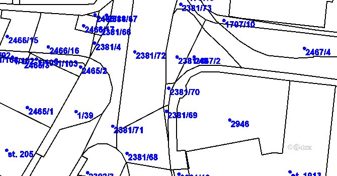 Parcela st. 2381/70 v KÚ Vlašim, Katastrální mapa