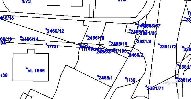 Parcela st. 2465/3 v KÚ Vlašim, Katastrální mapa