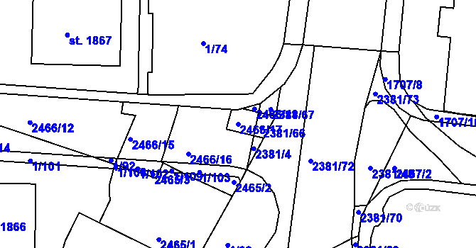 Parcela st. 2466/17 v KÚ Vlašim, Katastrální mapa