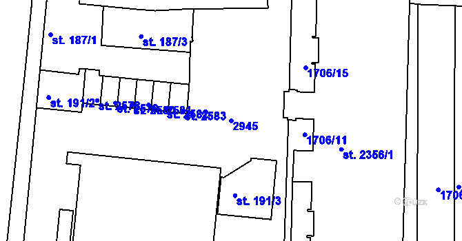 Parcela st. 2945 v KÚ Vlašim, Katastrální mapa