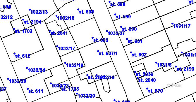 Parcela st. 607/1 v KÚ Vlašim, Katastrální mapa