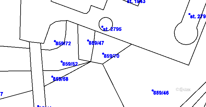 Parcela st. 859/70 v KÚ Vlašim, Katastrální mapa