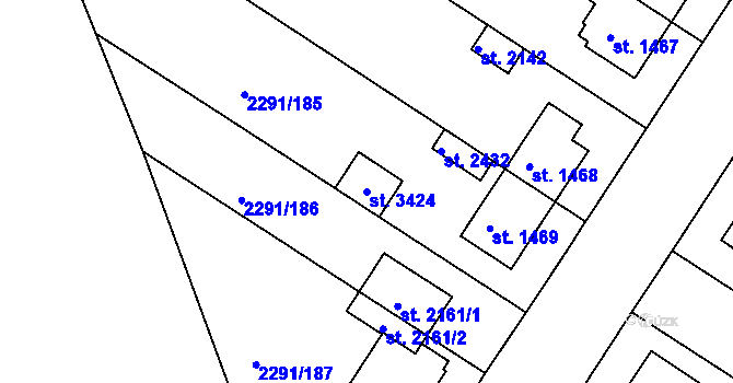 Parcela st. 3424 v KÚ Vlašim, Katastrální mapa