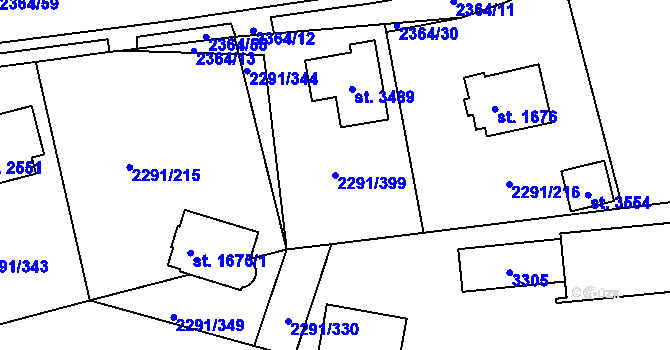 Parcela st. 2291/399 v KÚ Vlašim, Katastrální mapa