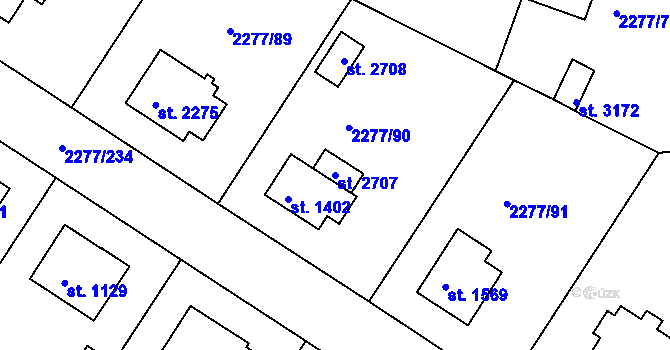 Parcela st. 2707 v KÚ Vlašim, Katastrální mapa