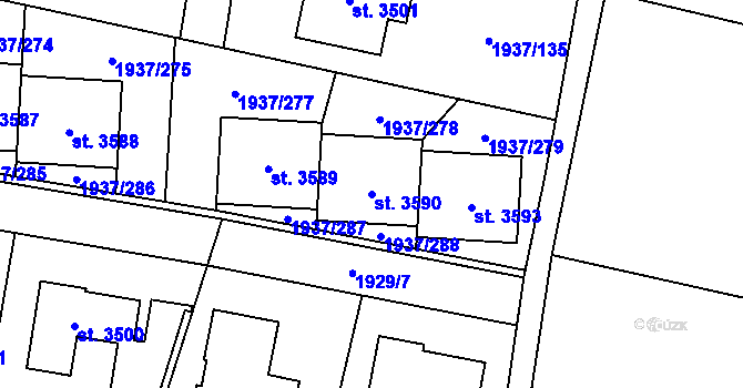 Parcela st. 3590 v KÚ Vlašim, Katastrální mapa